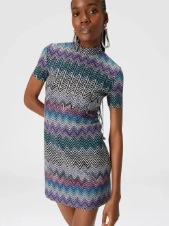 Mini-abito a maniche corte in lana zig zag