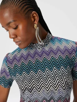 Mini-abito a maniche corte in lana zig zag