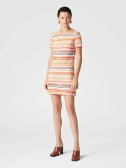 Mini-abito a maniche corte con greca zig zag lamé