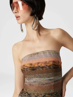 Mini-abito bustier in viscosa lamé