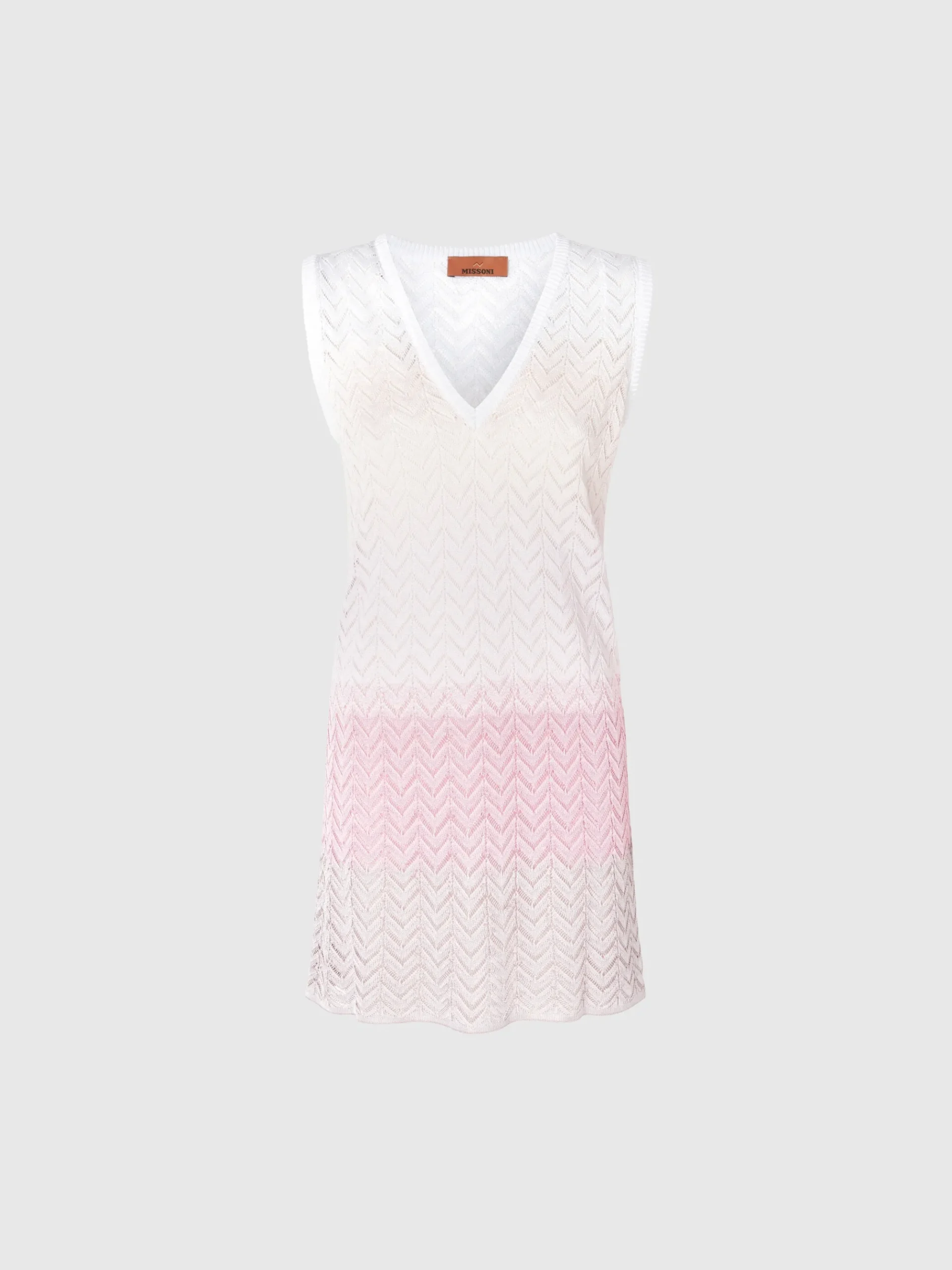 Mini-abito in viscosa chevron sfumata con scollo a V