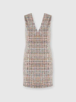 Mini-abito senza maniche a quadretti bouclé con paillettes