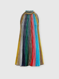 Mini-abito senza maniche in maglia plissée lamé