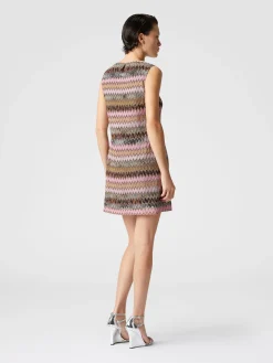 Mini-abito senza maniche in viscosa zig zag lamé