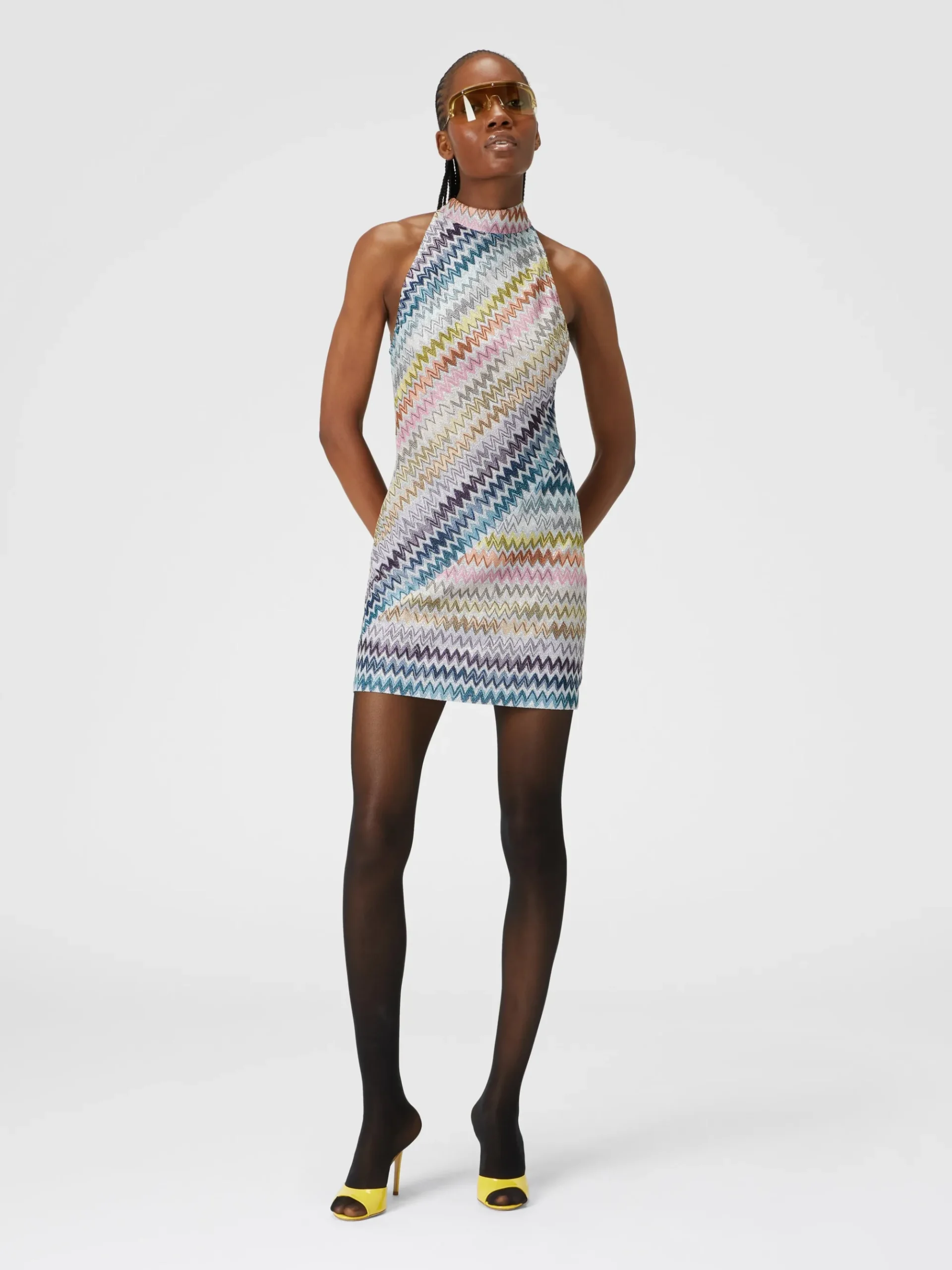 Mini-abito senza maniche in viscosa zig zag lamé