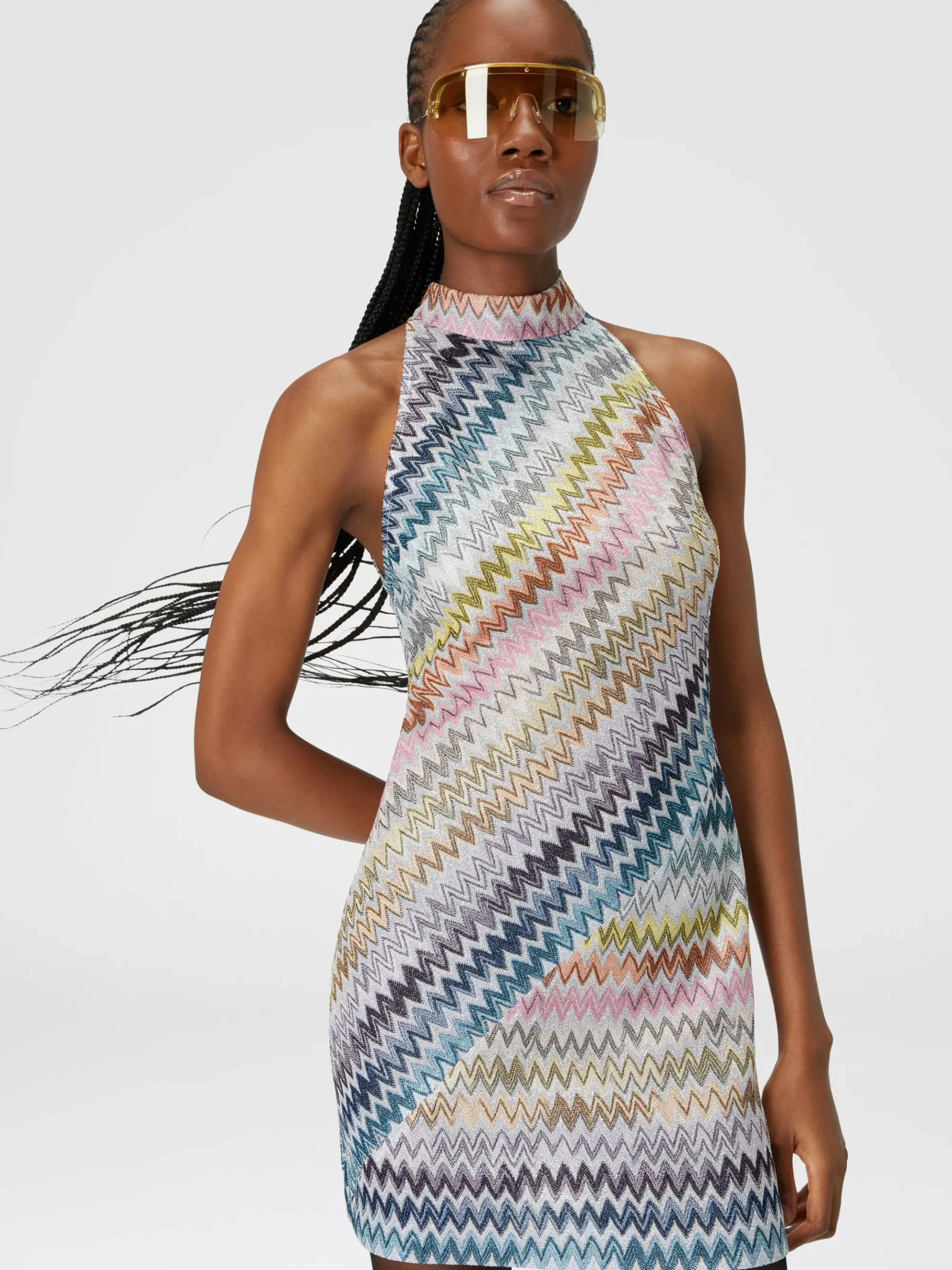 Mini-abito senza maniche in viscosa zig zag lamé