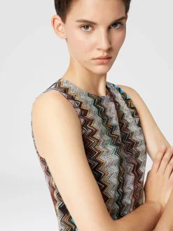 Mini-abito senza maniche in misto viscosa zig zag lamé