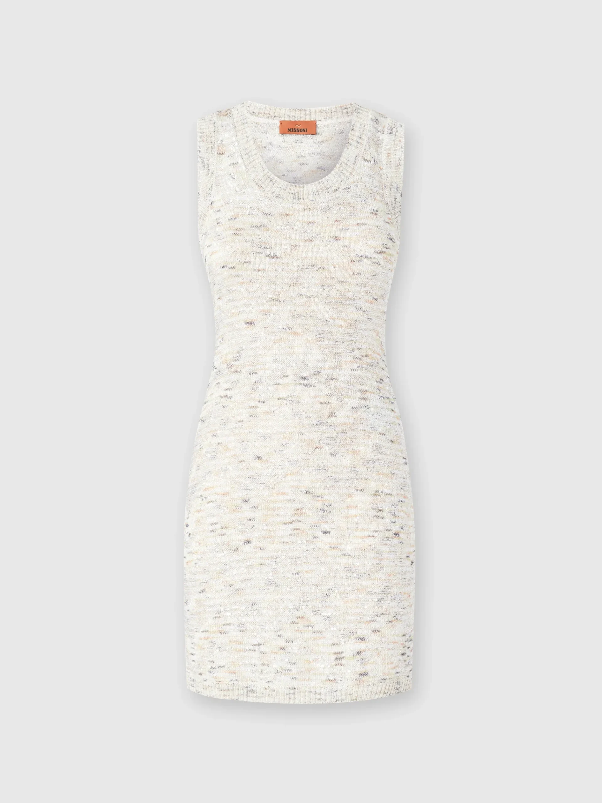 Mini-abito senza maniche in maglia fiammata con paillettes