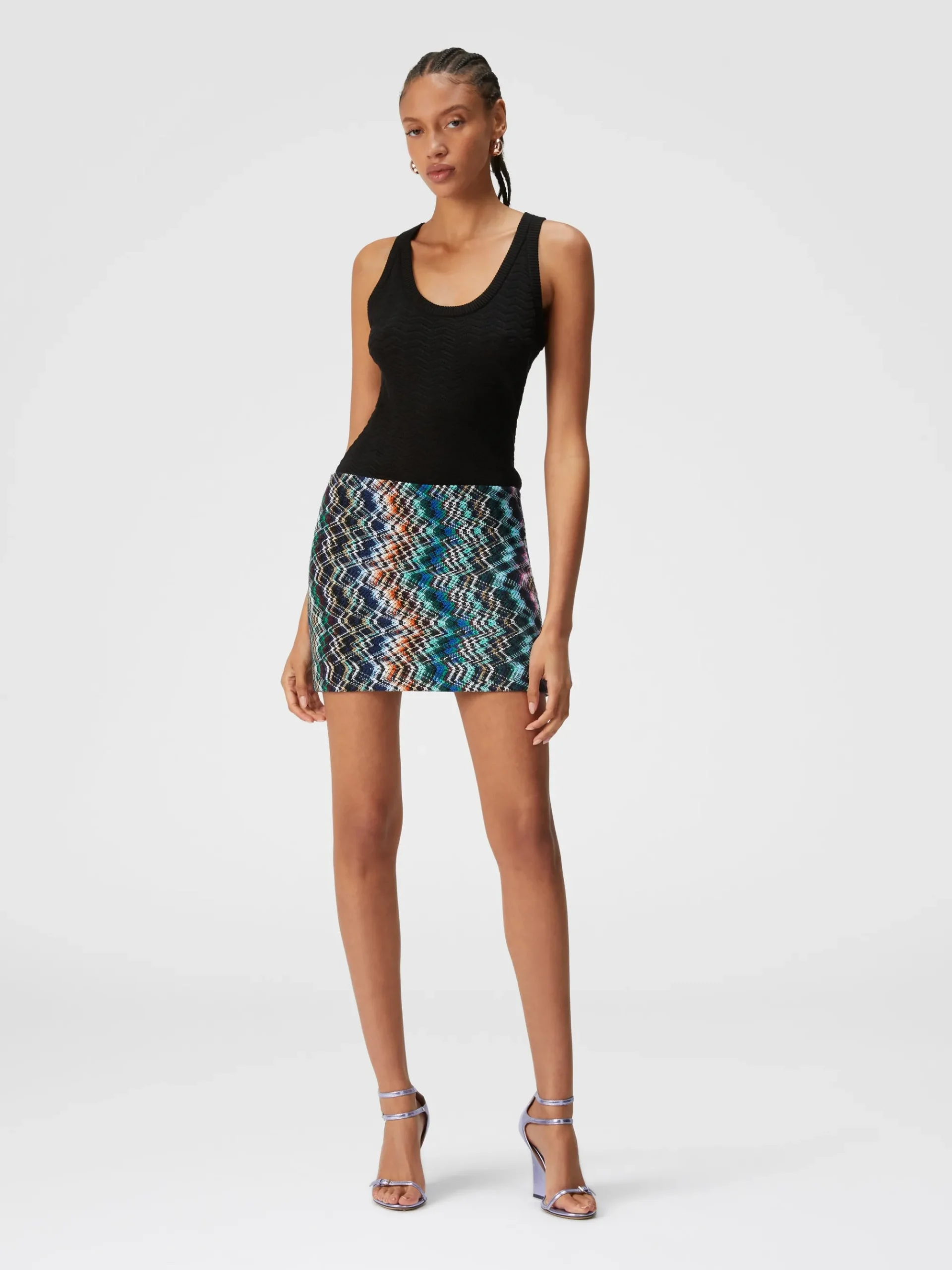 Minigonna in lana e cotone zig zag