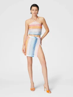 Minigonna pareo in misto viscosa zig zag lamé