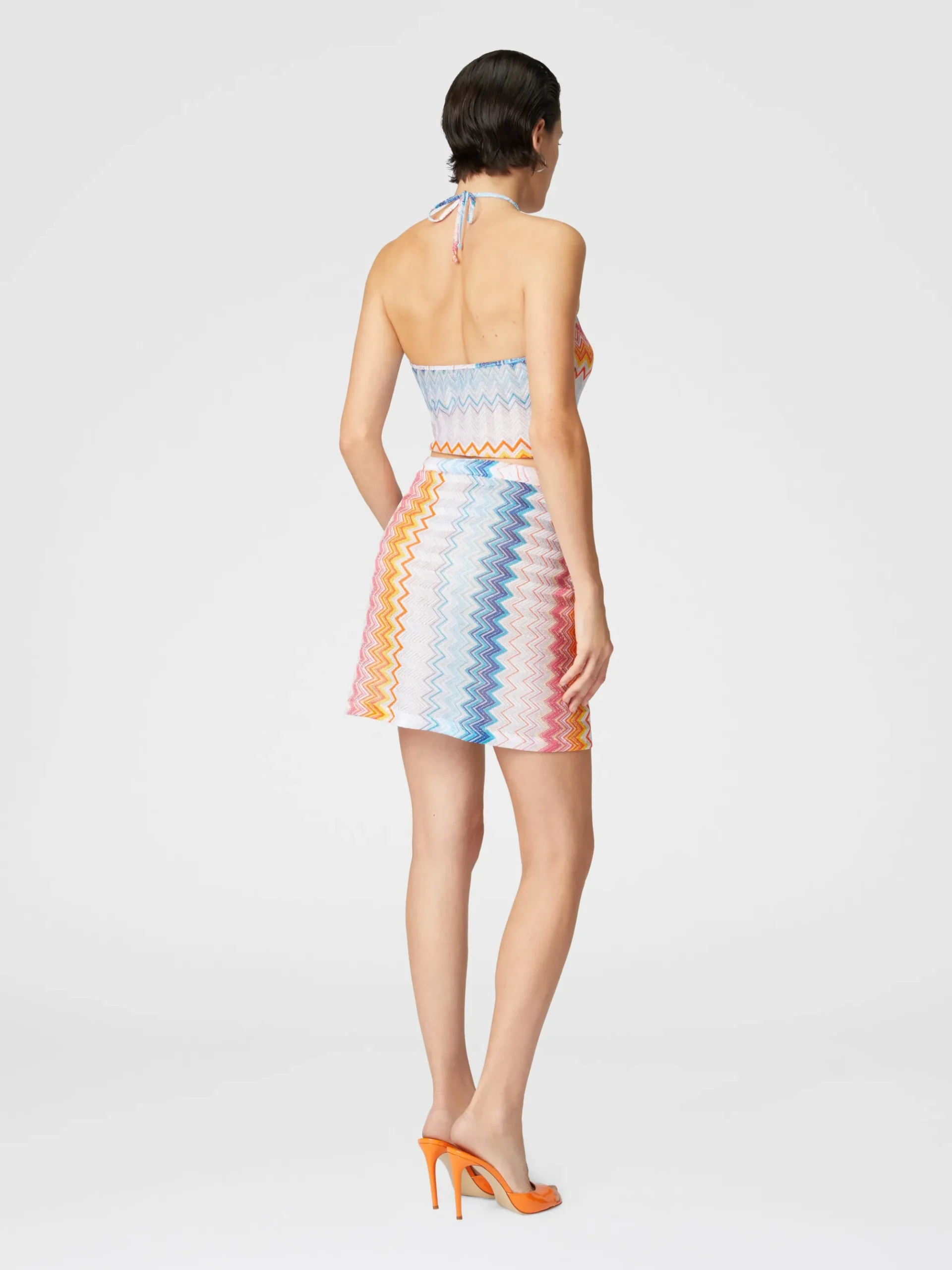 Minigonna pareo in misto viscosa zig zag lamé