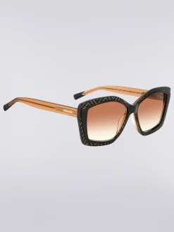 Occhiali da sole con montatura geometrica e inserti in tessuto