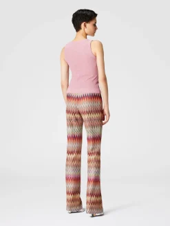 Pantalone svasato in pizzo di maglia zig zag