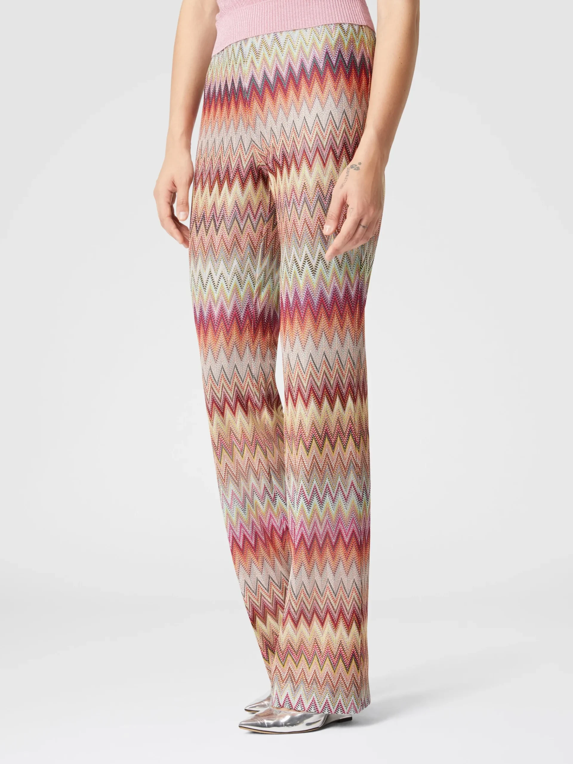 Pantalone svasato in pizzo di maglia zig zag