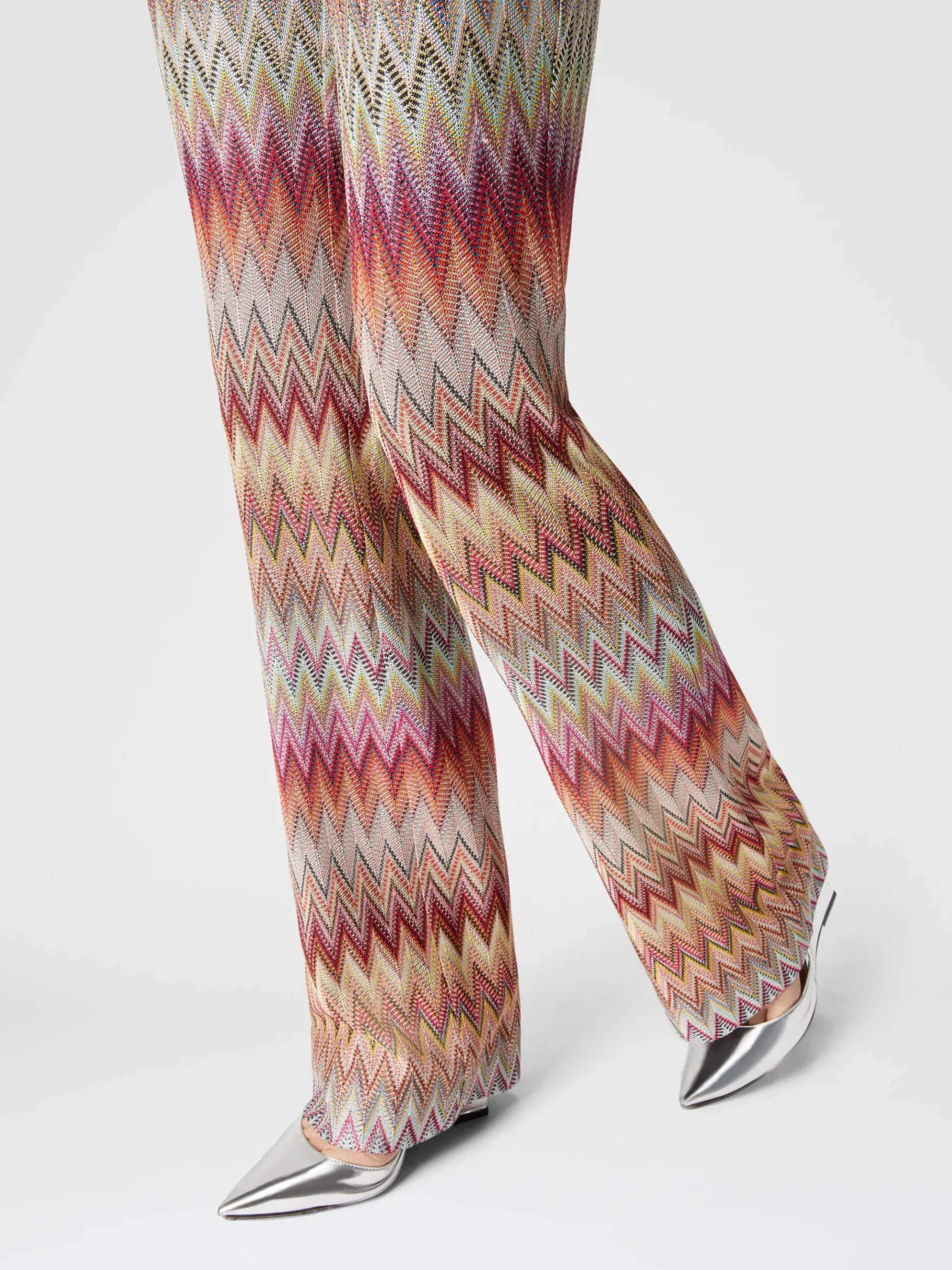Pantalone svasato in pizzo di maglia zig zag