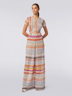 Pantaloni a palazzo in misto viscosa chevron lamé