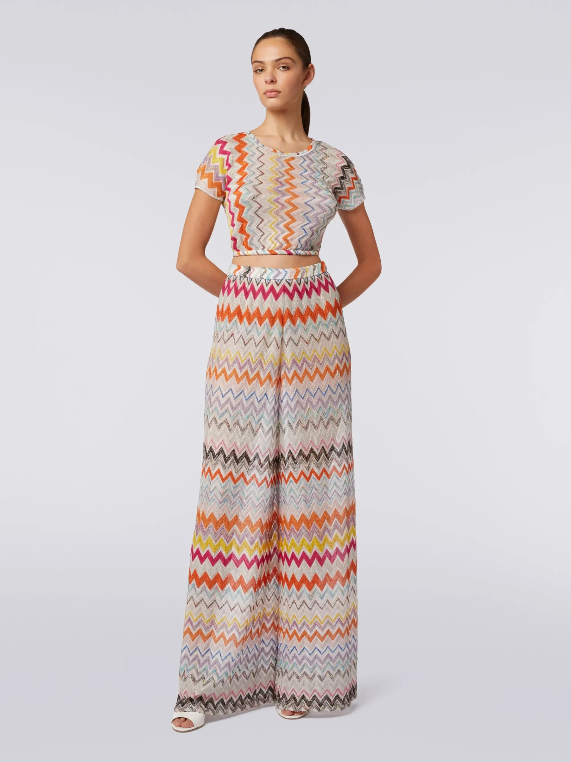 Pantaloni a palazzo in misto viscosa chevron lamé