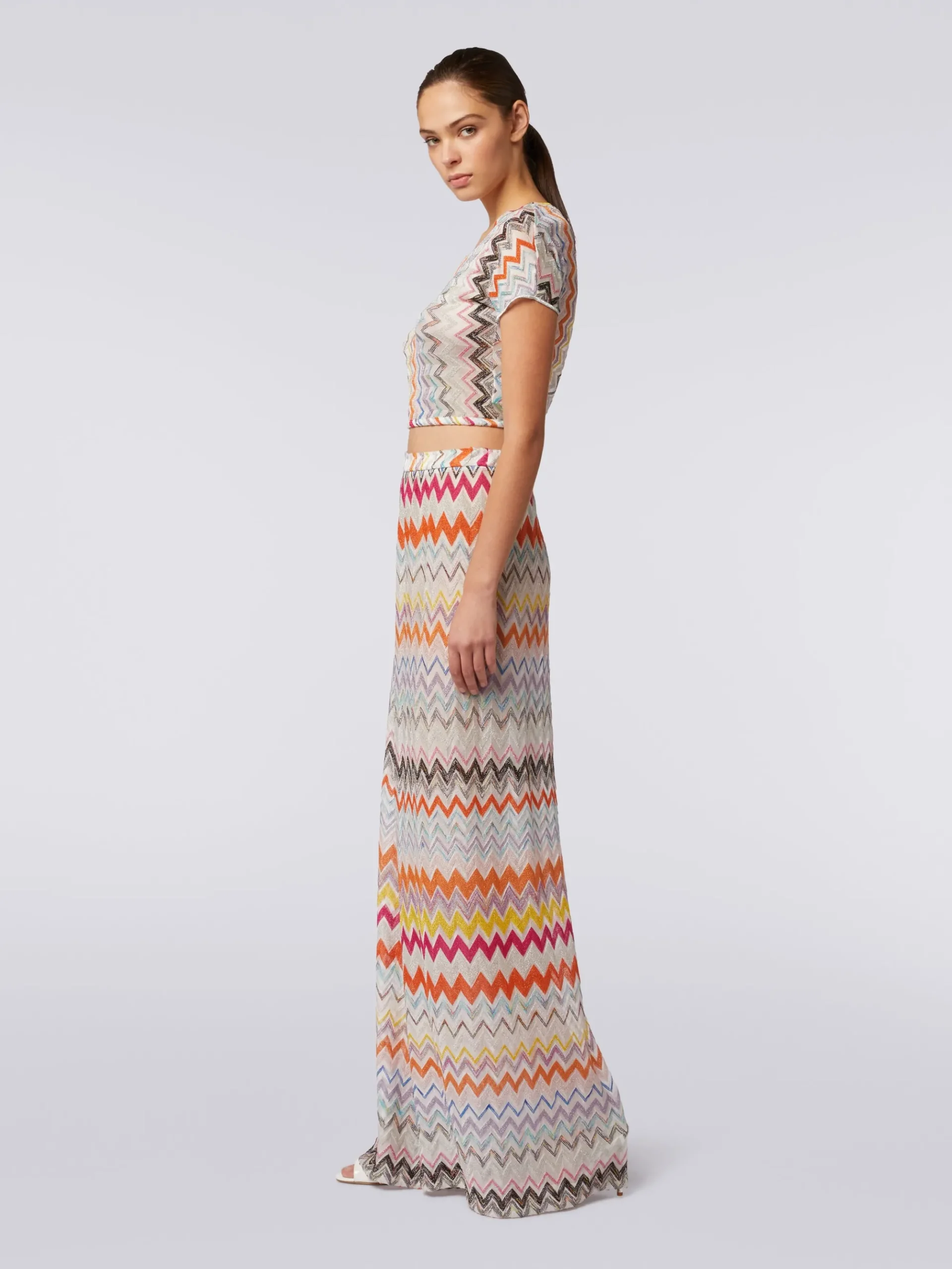 Pantaloni a palazzo in misto viscosa chevron lamé