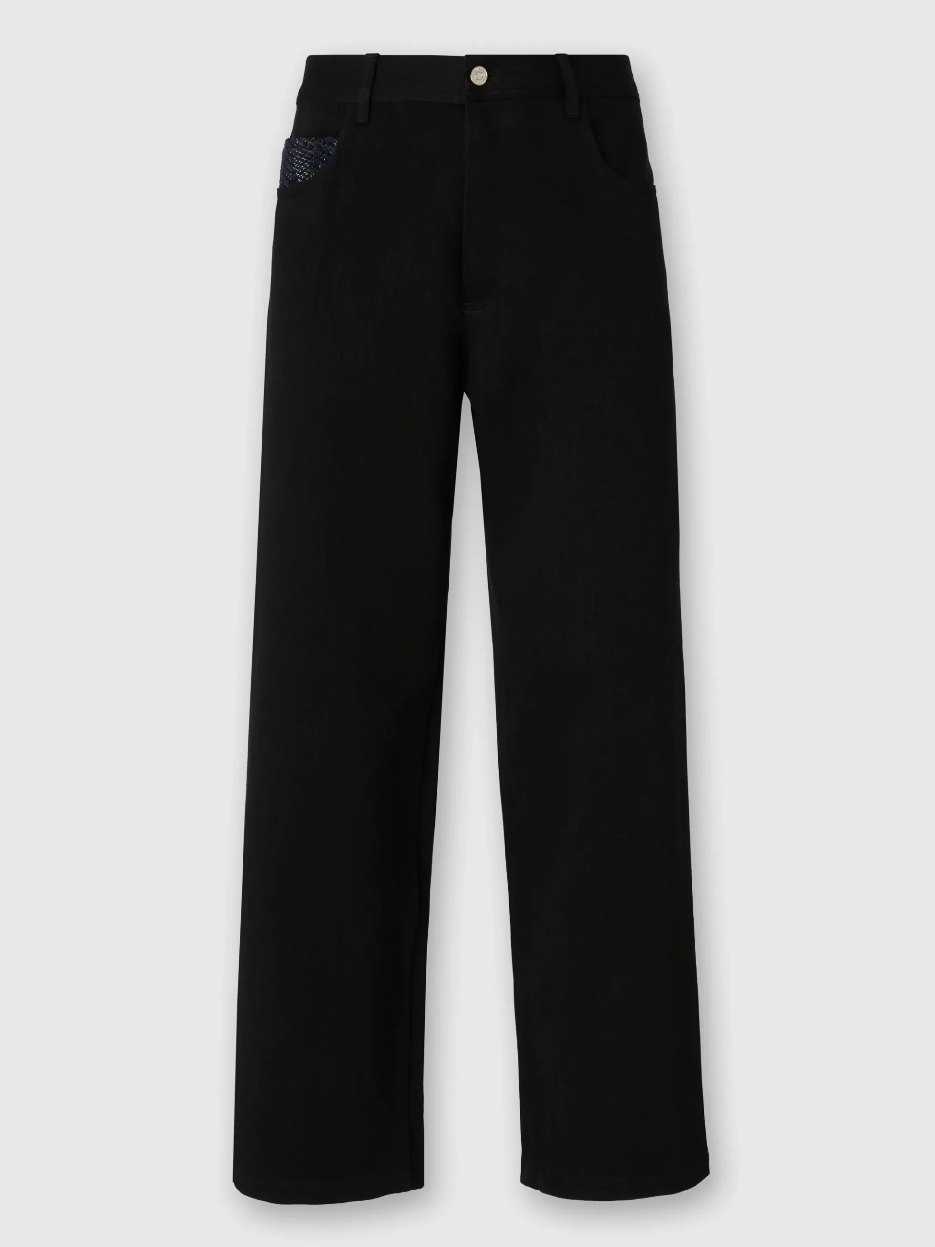 Pantaloni cargo in denim con inserti in maglia chevron