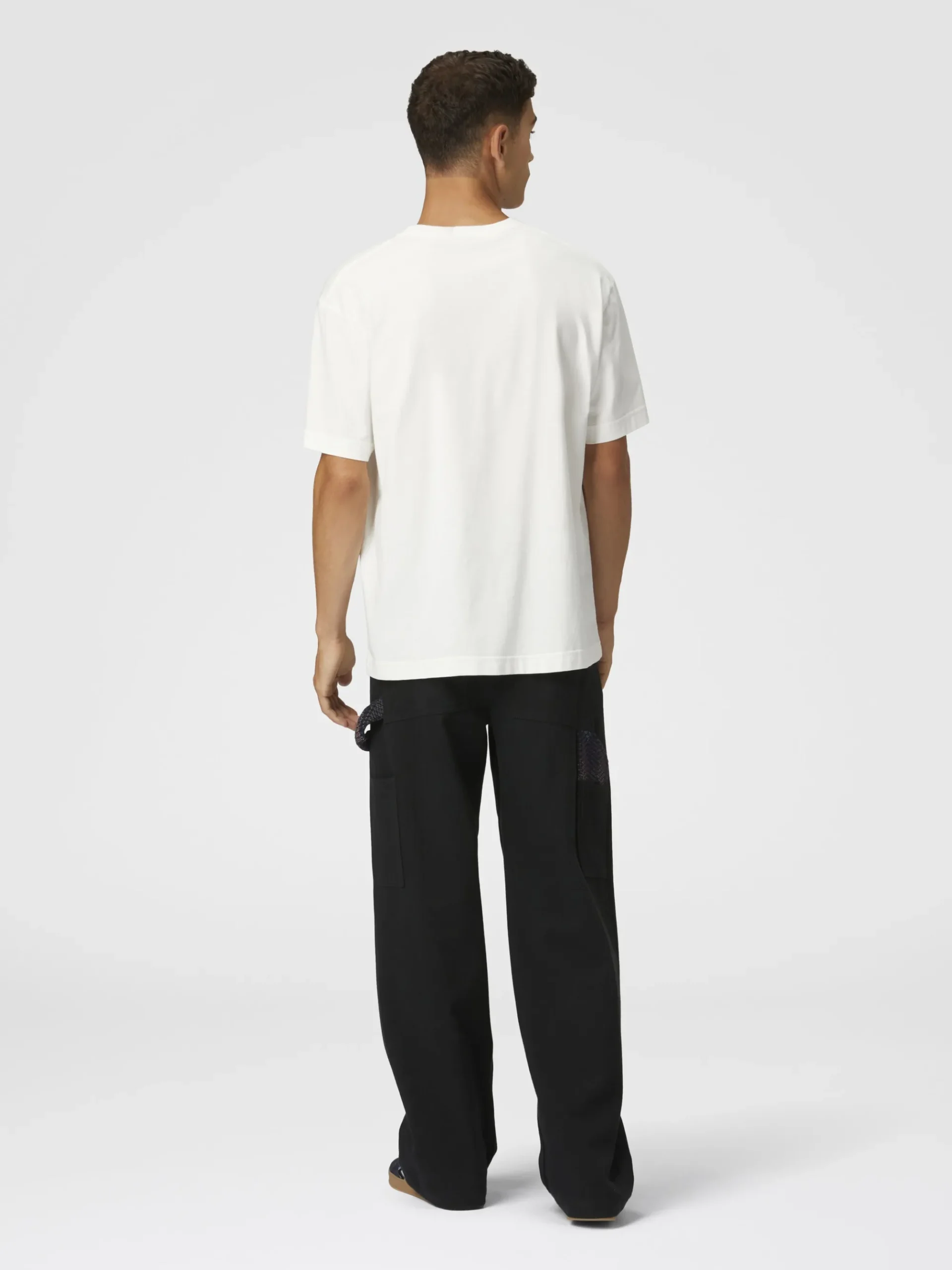 Pantaloni cargo in denim con inserti in maglia chevron