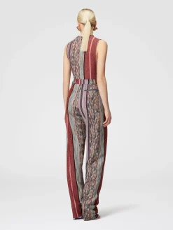 Pantaloni carrot fit in viscosa rigata lamé