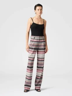 Pantaloni classici con motivo zig zag seghettato lamé