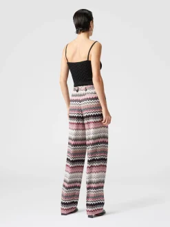 Pantaloni classici con motivo zig zag seghettato lamé