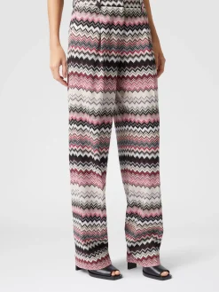 Pantaloni classici con motivo zig zag seghettato lamé