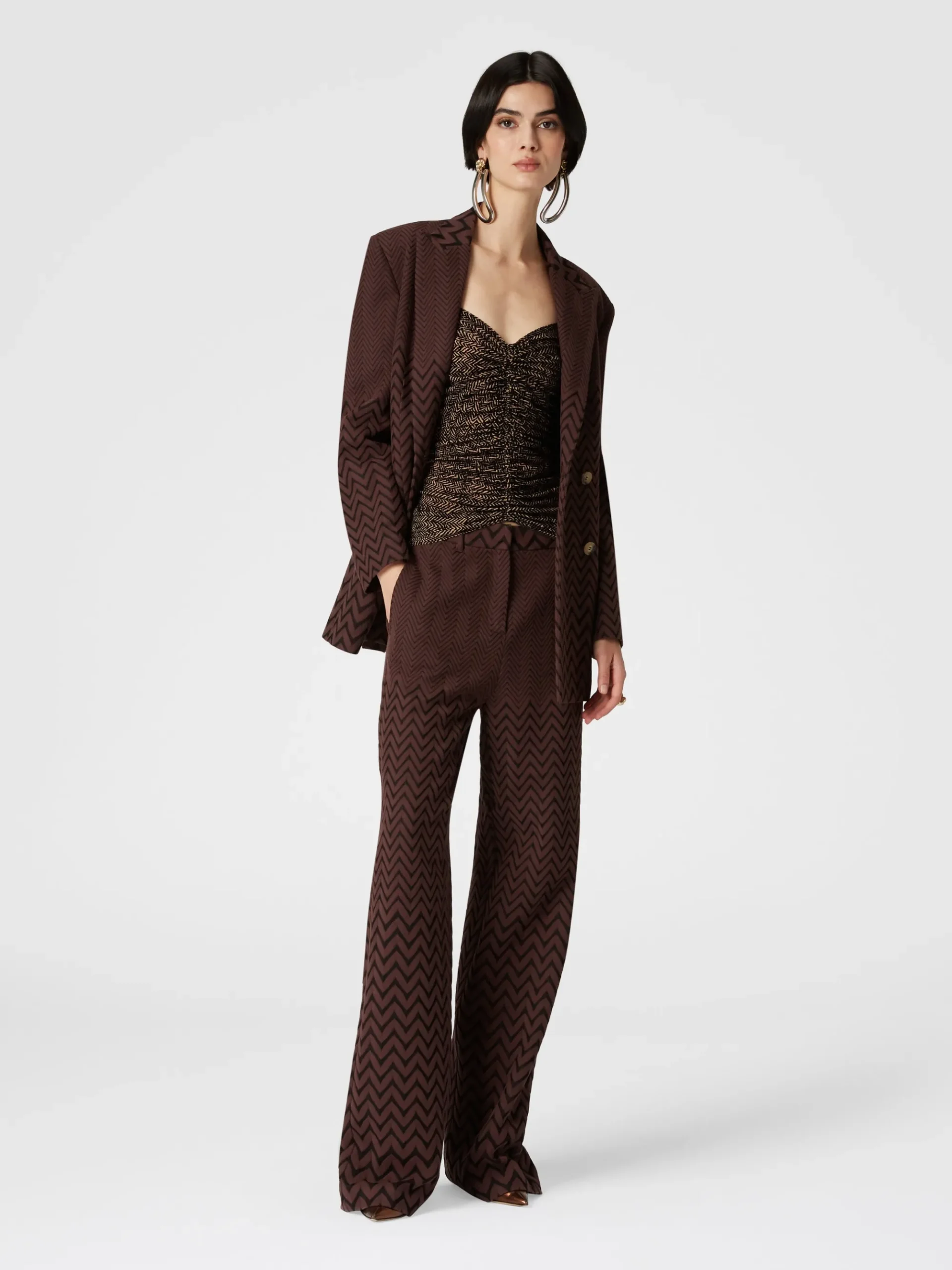 Pantaloni classici in cotone e viscosa zig zag