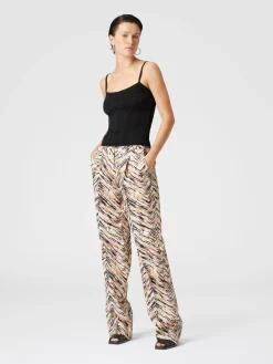 Pantaloni classici in cotone stampa zig zag animalier