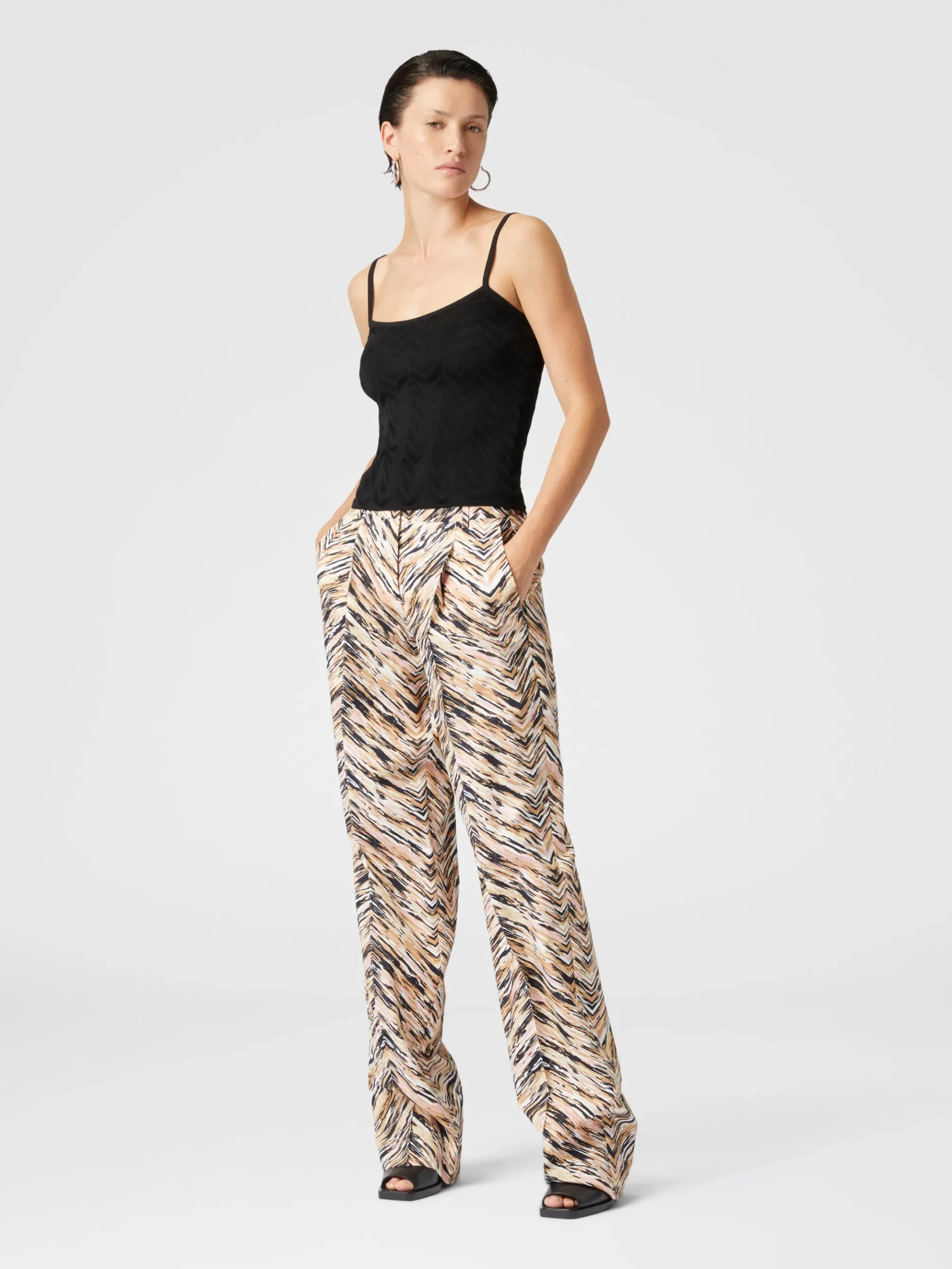 Pantaloni classici in cotone stampa zig zag animalier