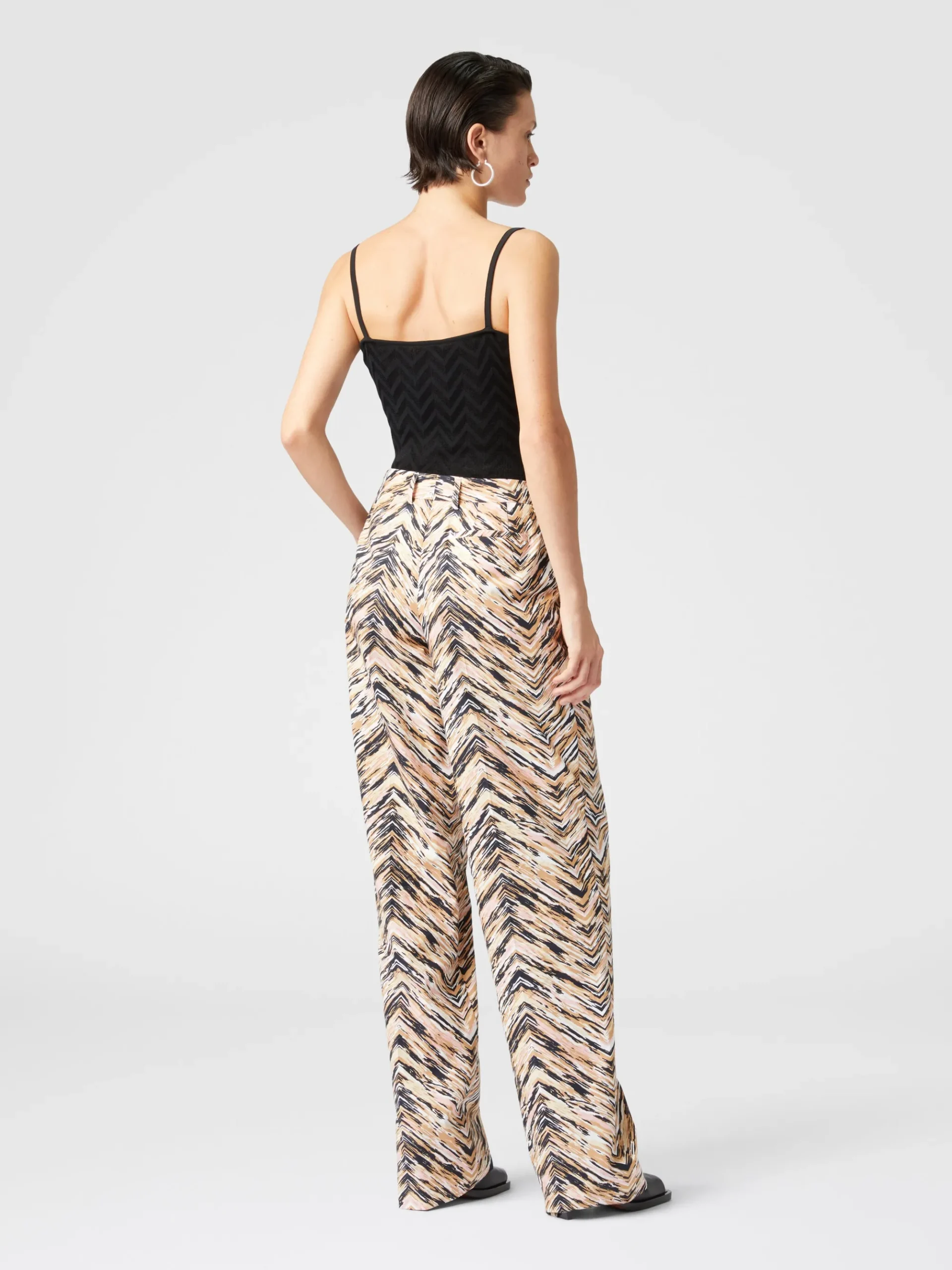 Pantaloni classici in cotone stampa zig zag animalier