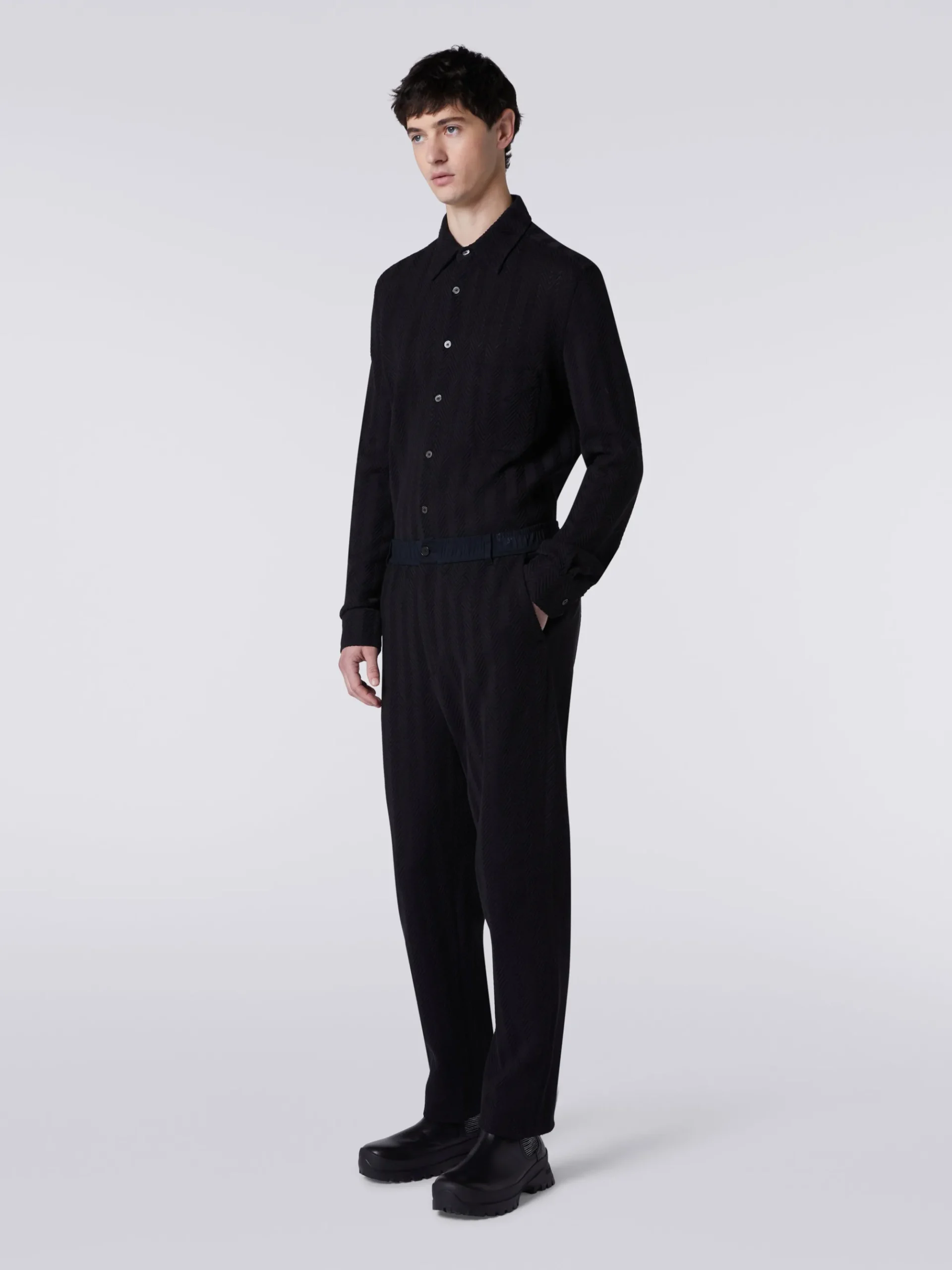 Pantaloni classici in cotone e viscosa zig zag