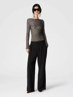 Pantaloni classici in viscosa con inserto chevron