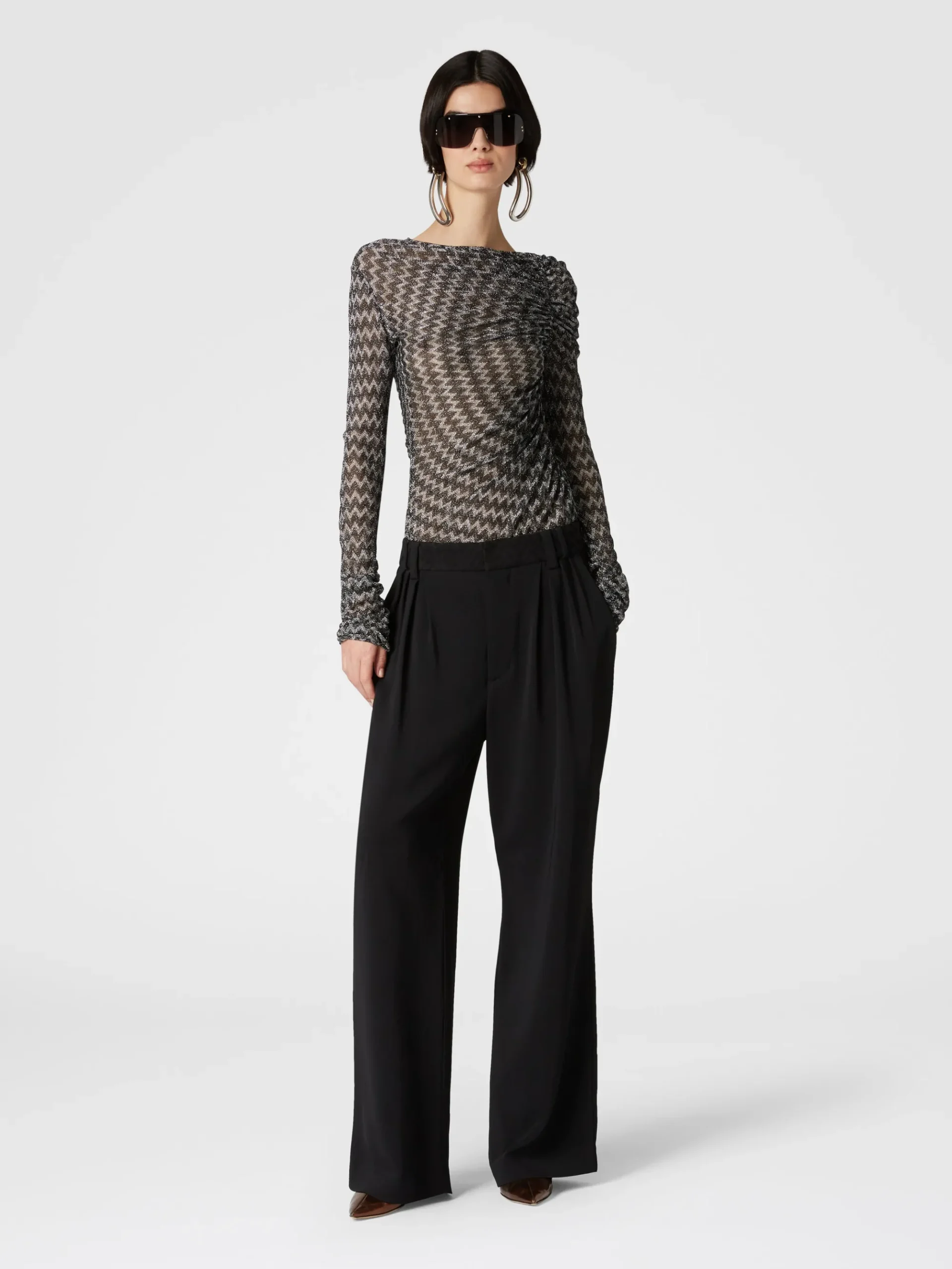 Pantaloni classici in viscosa con inserto chevron