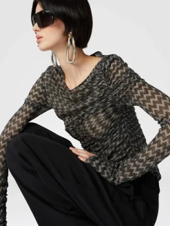 Pantaloni classici in viscosa con inserto chevron