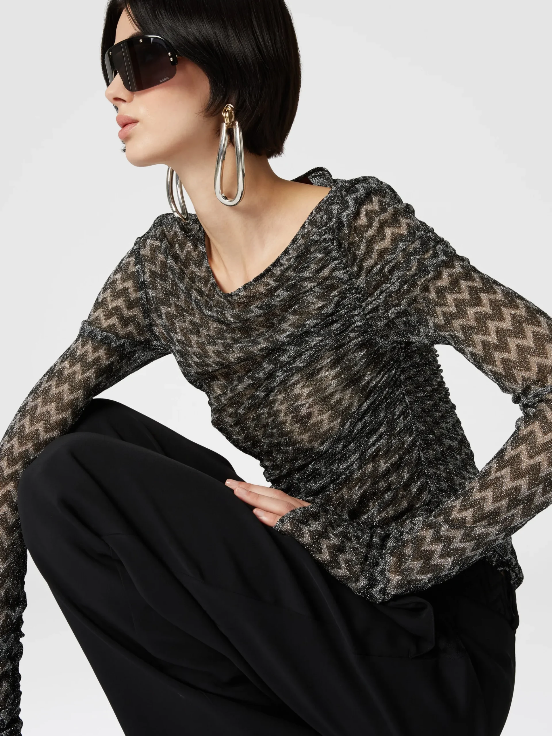 Pantaloni classici in viscosa con inserto chevron