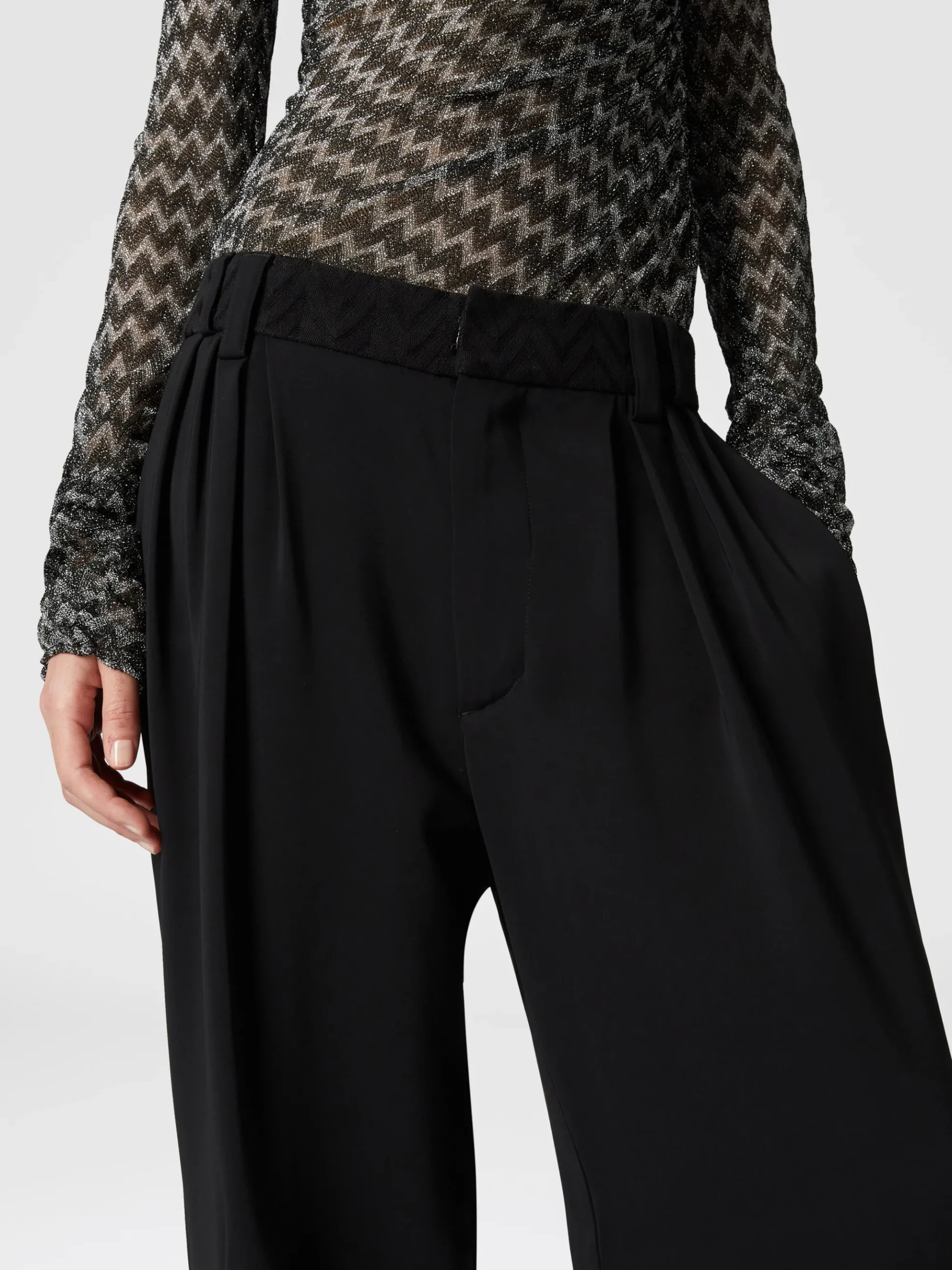 Pantaloni classici in viscosa con inserto chevron