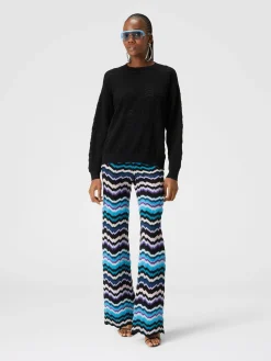 Pantaloni con motivo greca zig zag in viscosa e lana