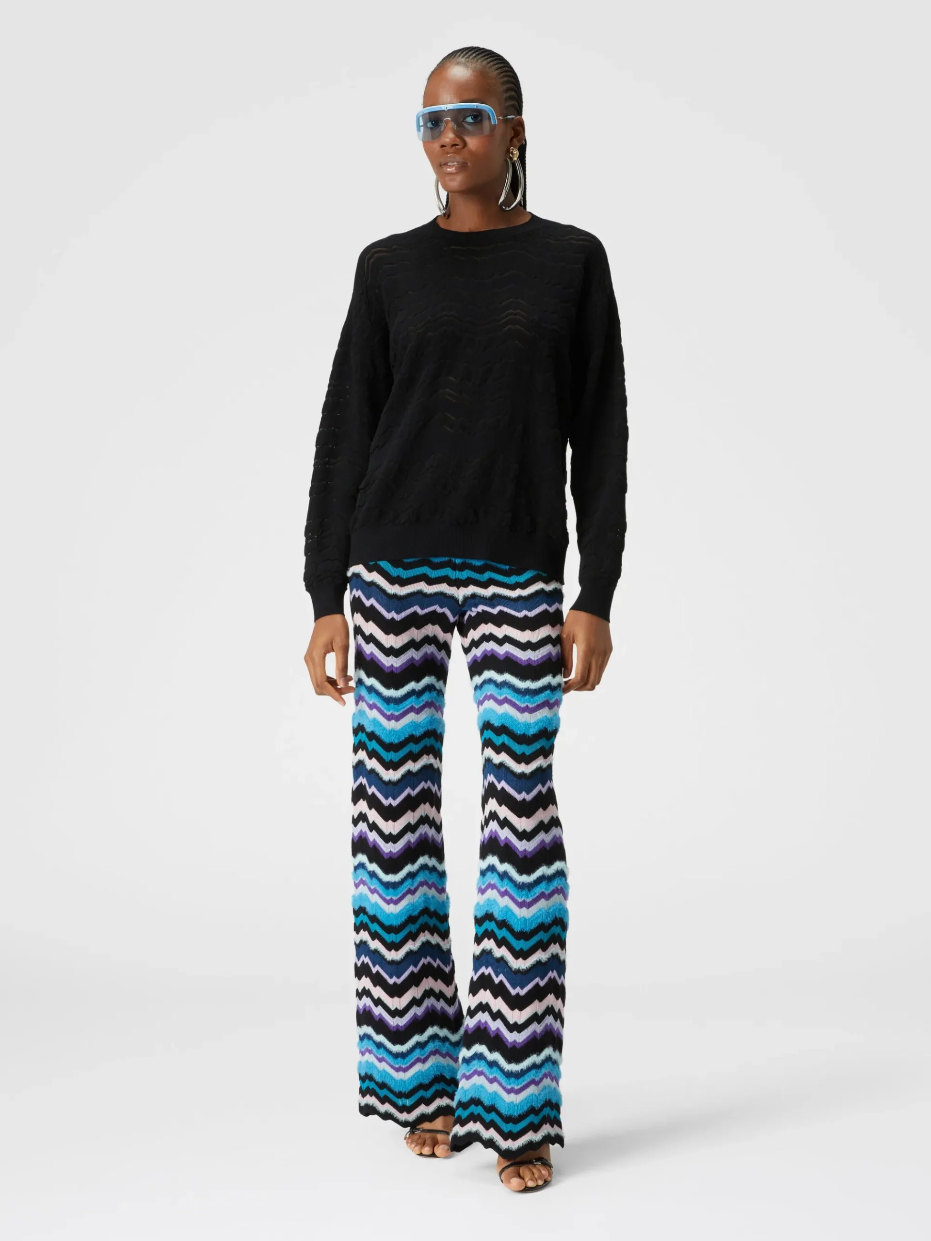 Pantaloni con motivo greca zig zag in viscosa e lana