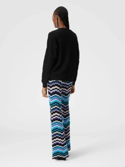 Pantaloni con motivo greca zig zag in viscosa e lana