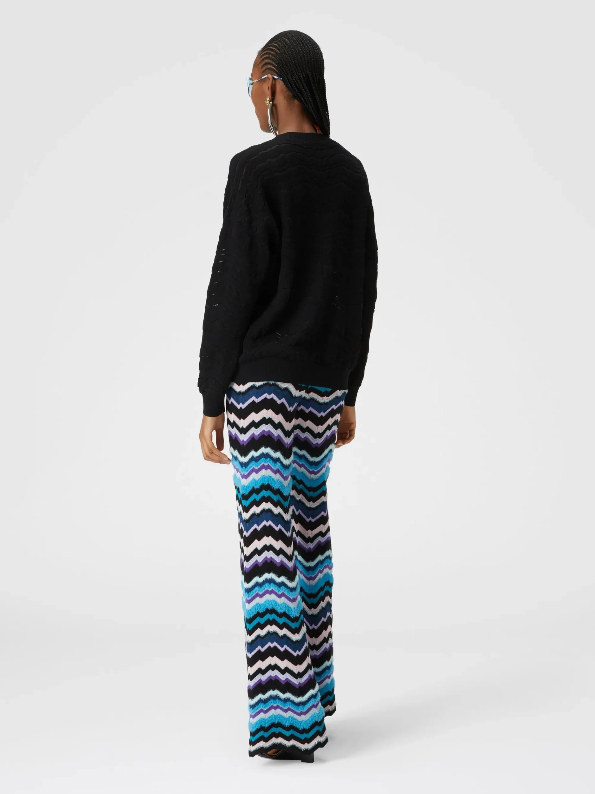 Pantaloni con motivo greca zig zag in viscosa e lana