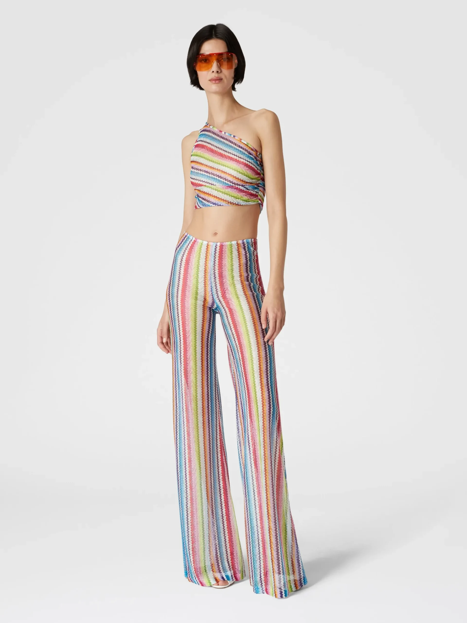 Pantaloni copricostume a vista bassa stampa zig zag