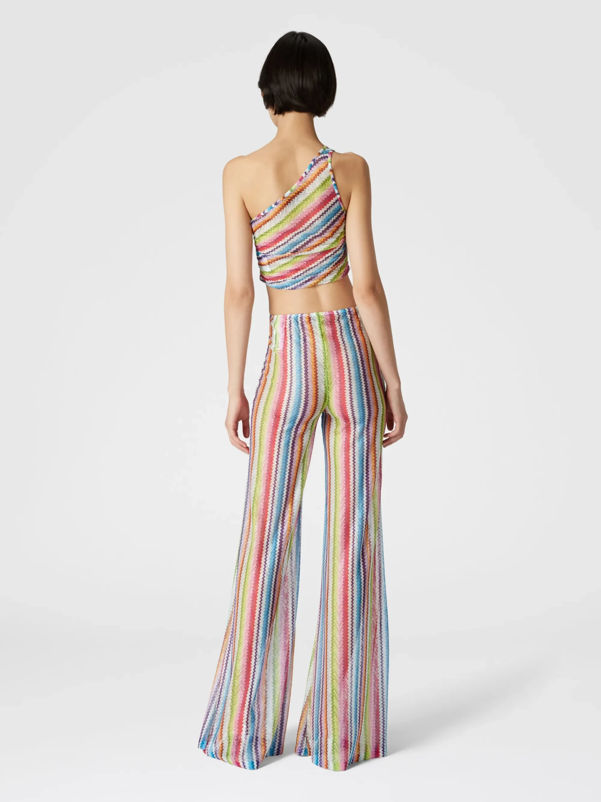 Pantaloni copricostume a vista bassa stampa zig zag