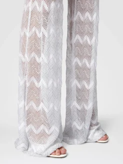 Pantaloni copricostume flare in viscosa zig zag lamé