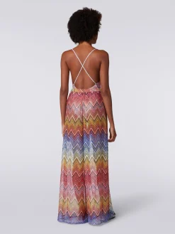 Pantaloni copricostume in tessuto stampa zig zag