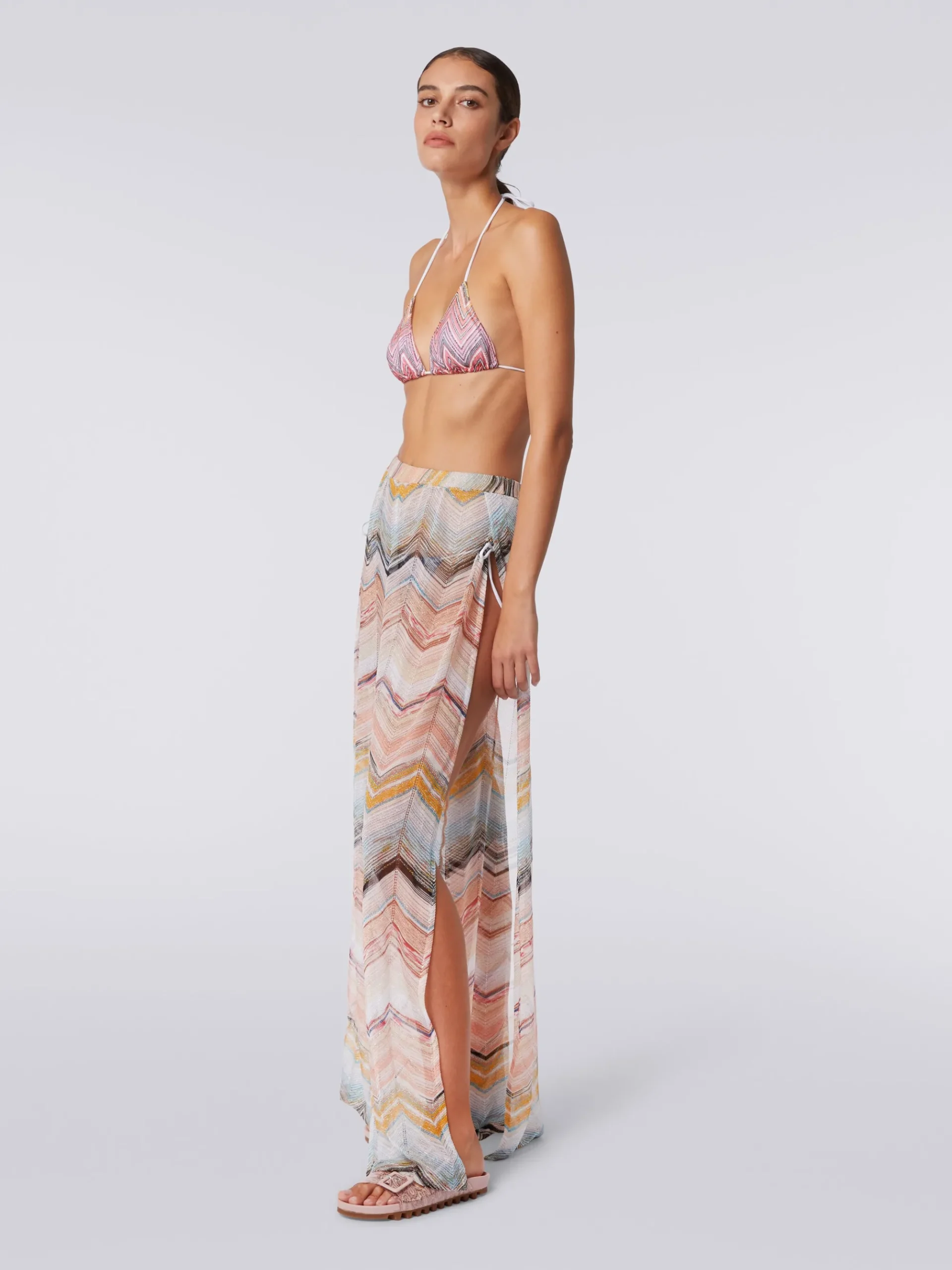 Pantaloni copricostume in misto viscosa zig zag con lurex