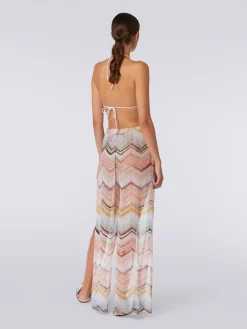 Pantaloni copricostume in misto viscosa zig zag con lurex