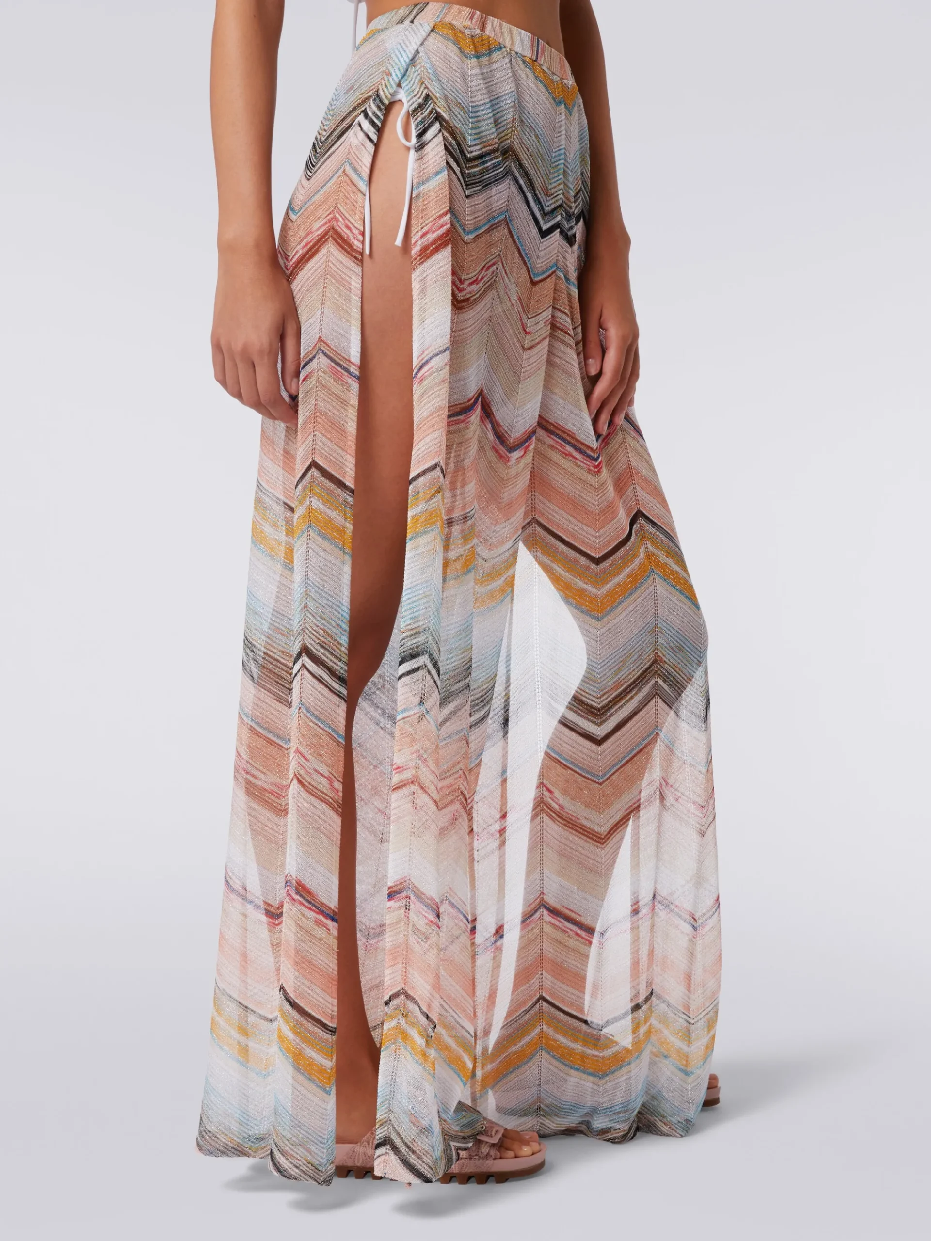 Pantaloni copricostume in misto viscosa zig zag con lurex