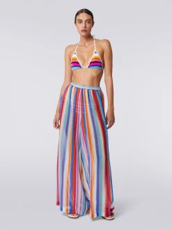 Pantaloni copricostume in cotone e seta zig zag